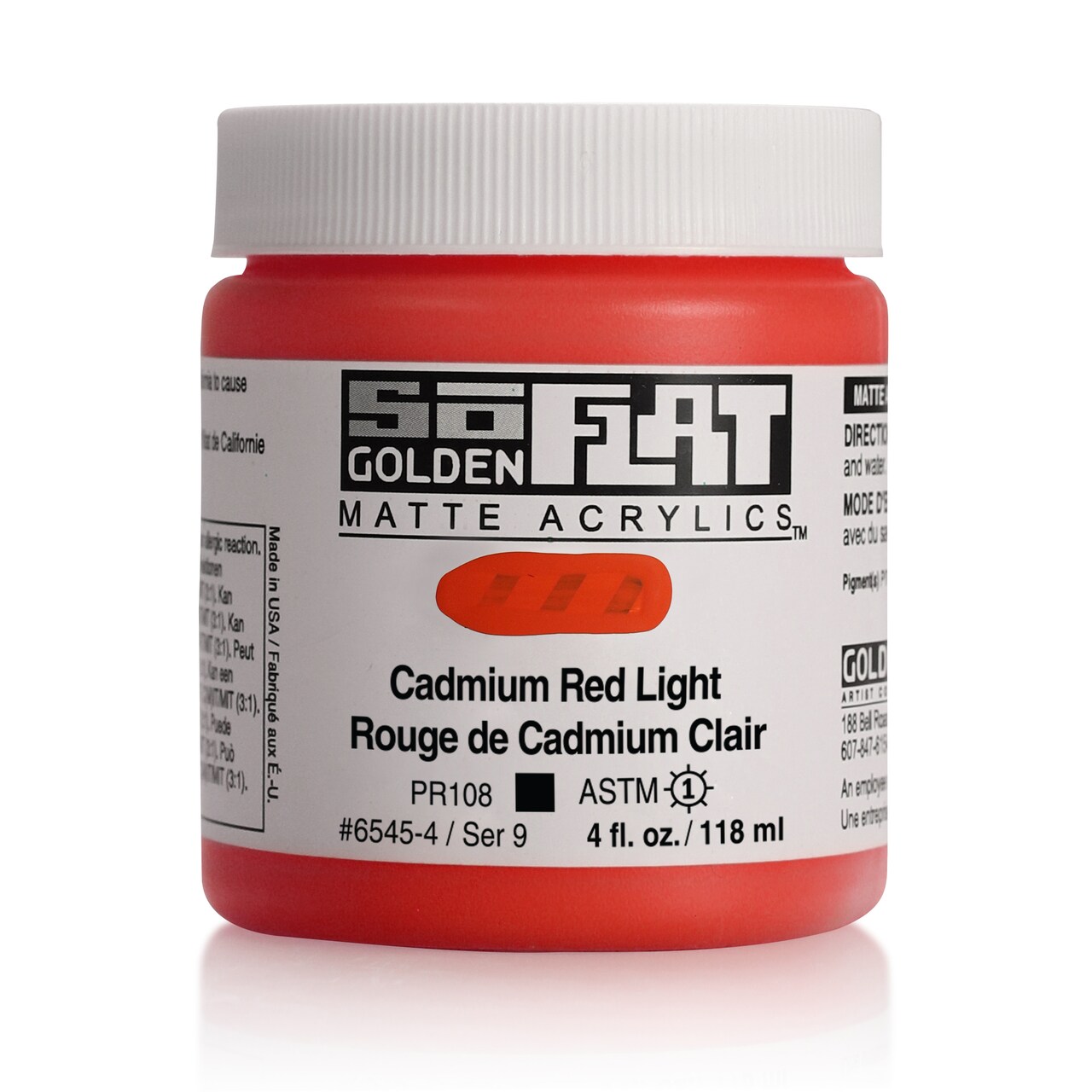 Golden Soflat Matte Acrylic, 4 Oz. Jar, Cadmium Red Light